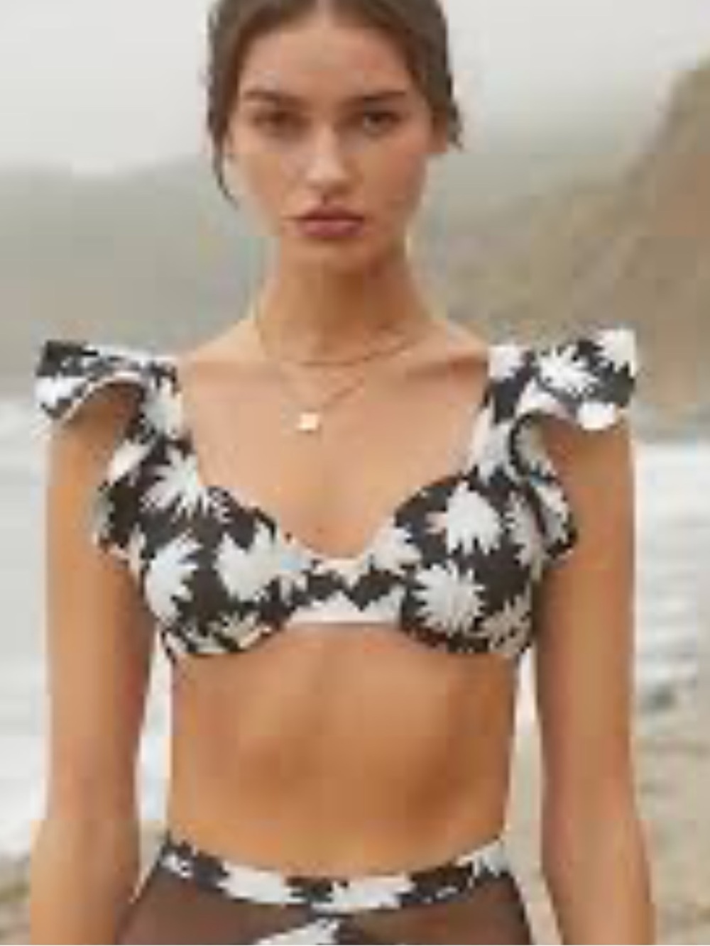 PatBO Ruffled Dahlia Floral Ruffle Bikini Top